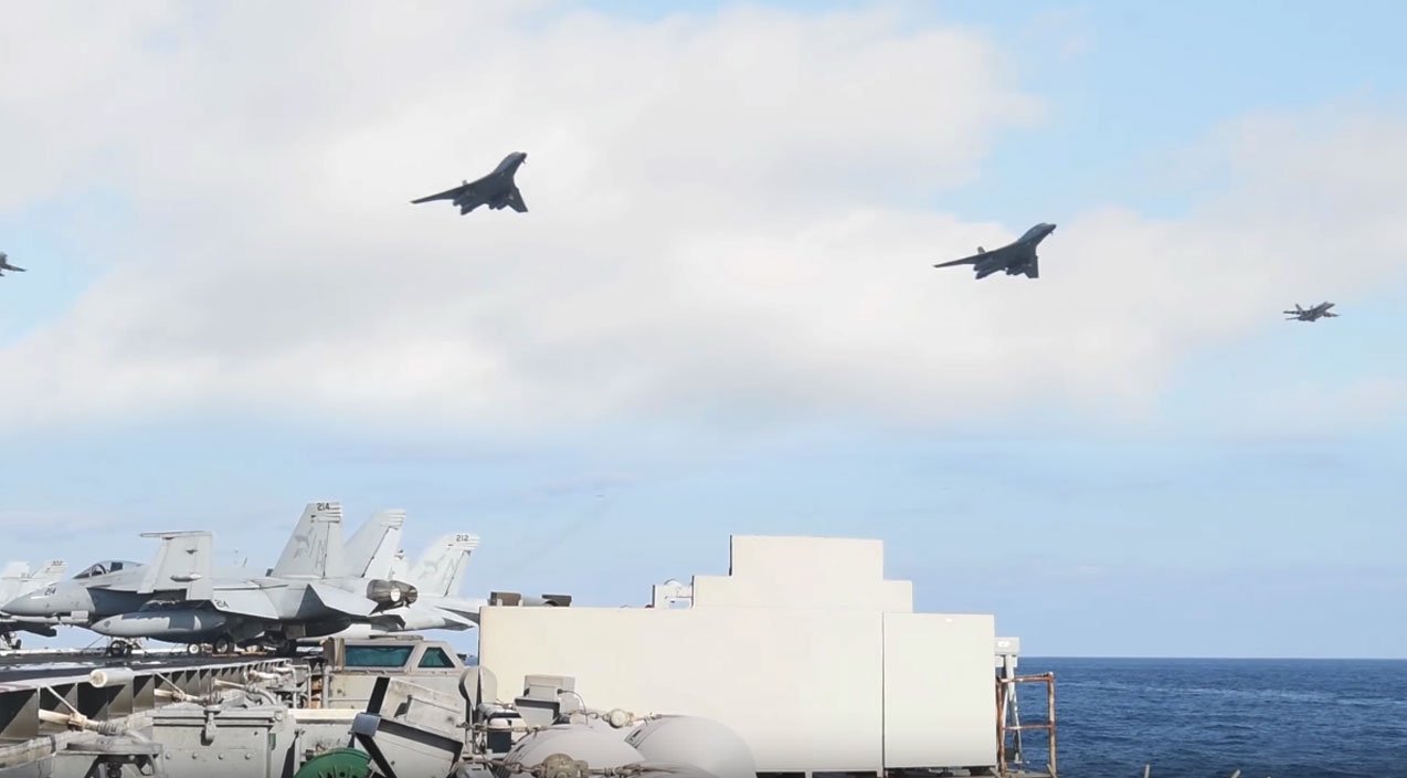 Footage Of B-1s And F-18s Over 3 Carriers In A Show Of Force Not Seen ...