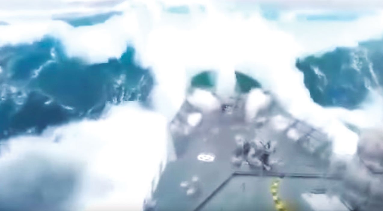 Navy Ship Hits Massive 50 Ft. Wave Head On Yet The Crew Laughs It Off