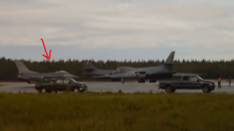 F-16 is Tipped Over by Bomber Getting Ready For Takeoff | Frontline Videos