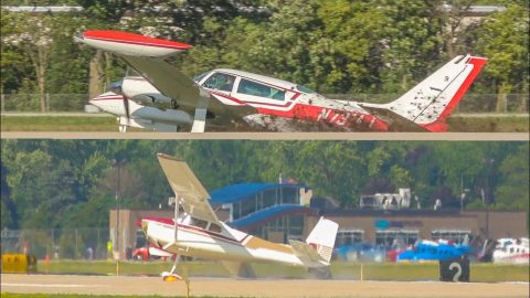 TWO INCIDENTS AT OSHKOSH – Cessna 310 Gear Collapse & Cessna 180 Ground Loop | Frontline Videos